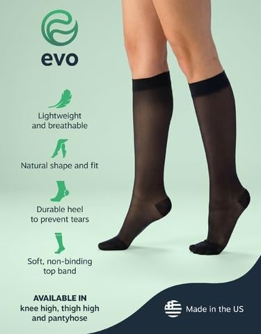 Women’s Sheer Compression Stockings 20-30 mmHg Knee High Open Toe – Pain Relief