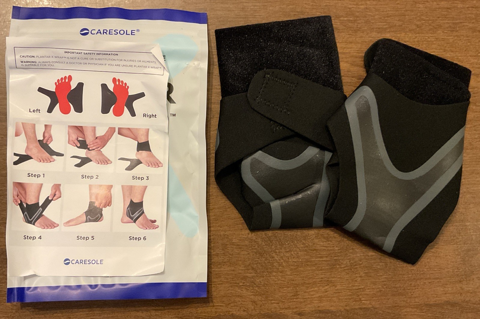 3 Pair Caresole Plantar X Wrap Compression Foot Wrap Relieves Pain Black Lot New