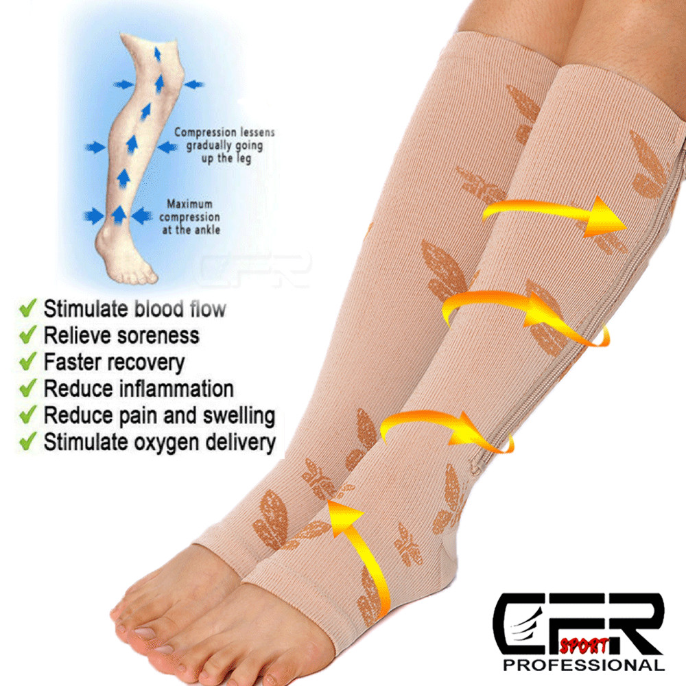 Copper Zipper Compression Socks Leg Support Stockings Men Women 20-30mmHg Gift