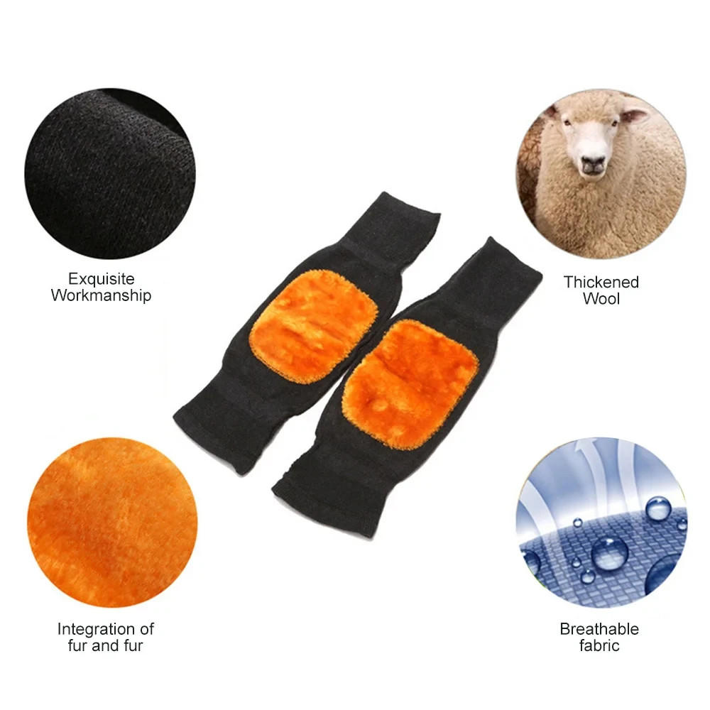 1Pair Unisex Cashmere Wool Knee Brace Pads Winter Windproof Leg Warmers Thicken