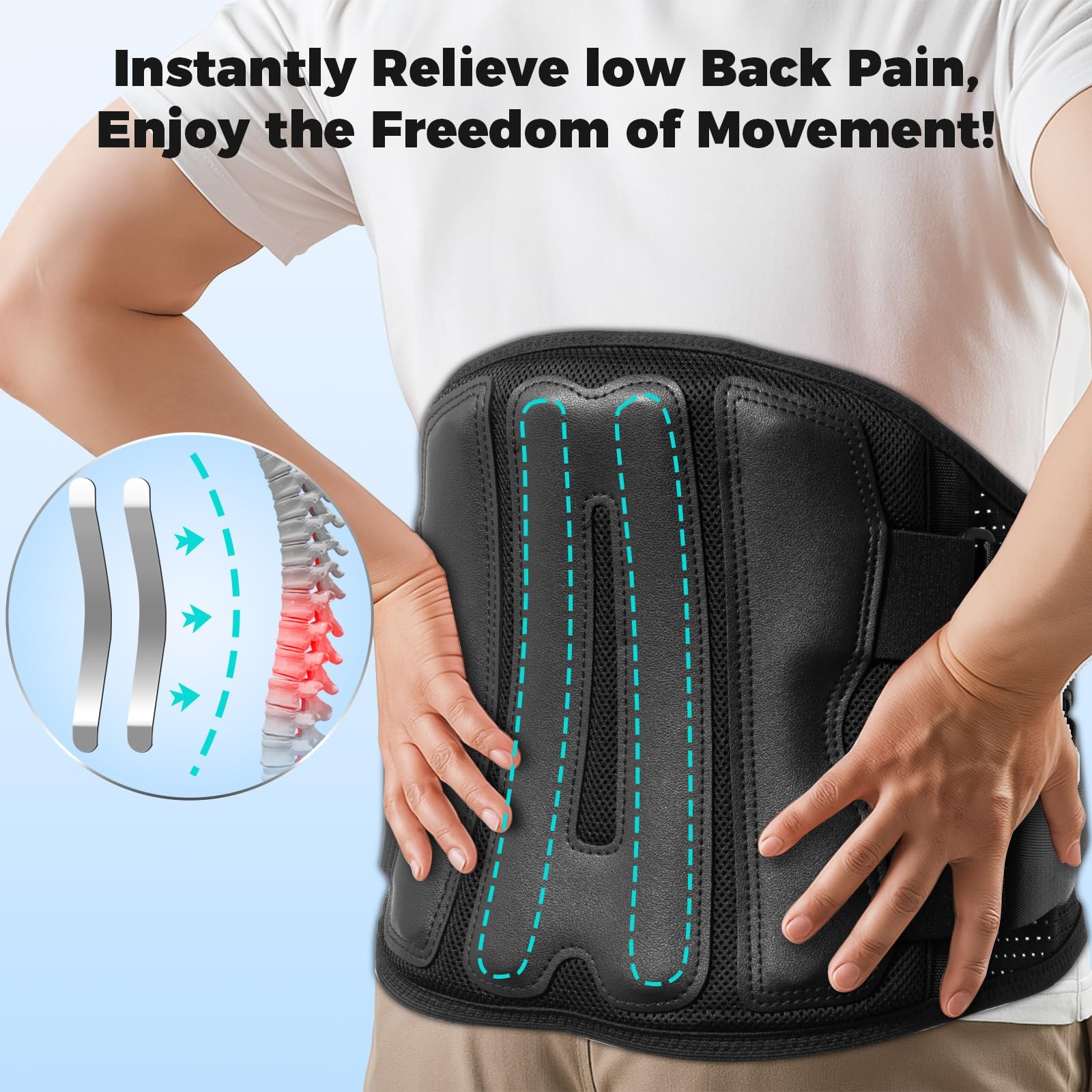 Ebullient Assimilate Back Brace for Lower Pain XX-Large, Black/Black