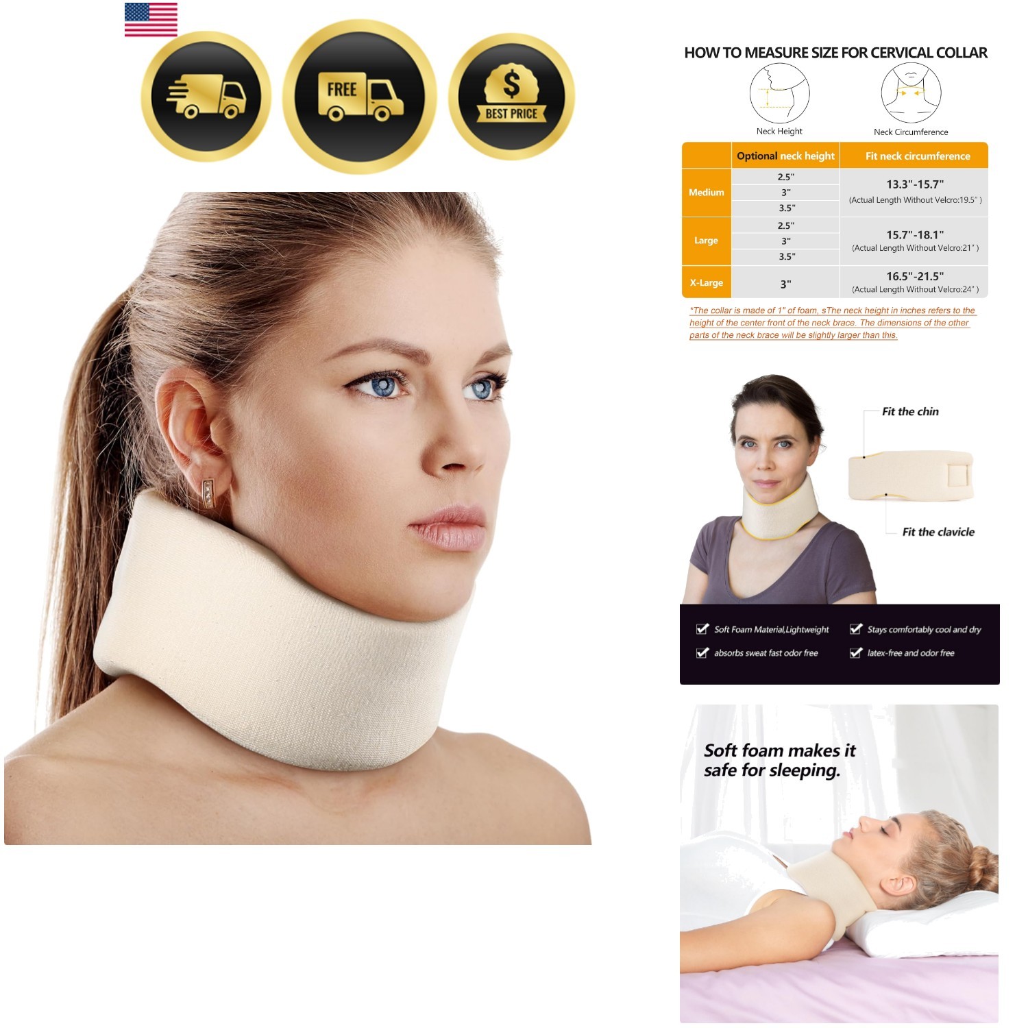 Soft Foam Neck Brace Universal Cervical Collar, Adjustable Neck Support Brace…