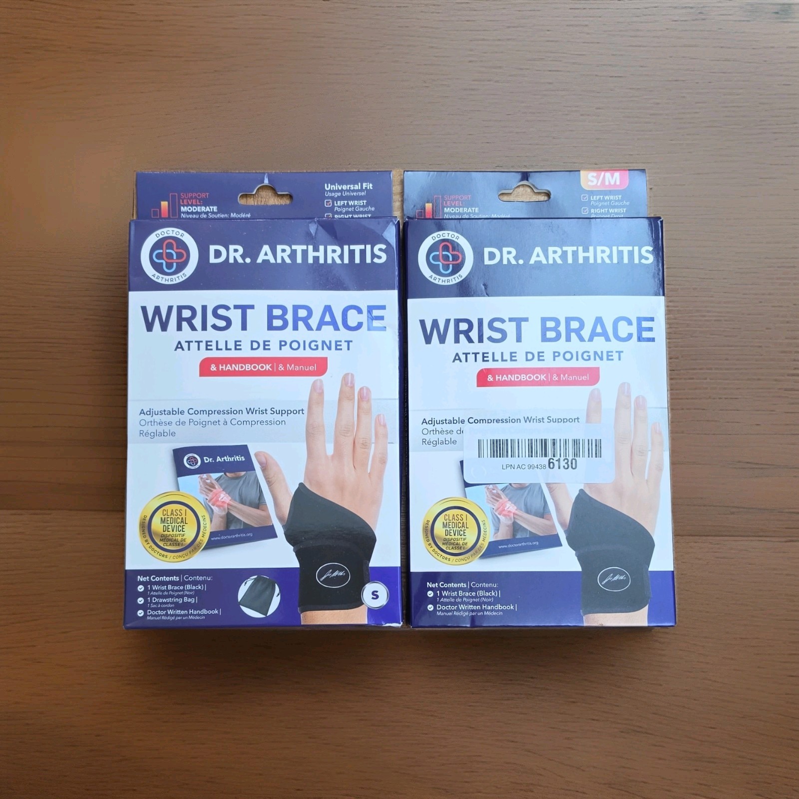 2 x Wrist Brace Adjustable Compression Wrist Support Black S/M and M -Same Size