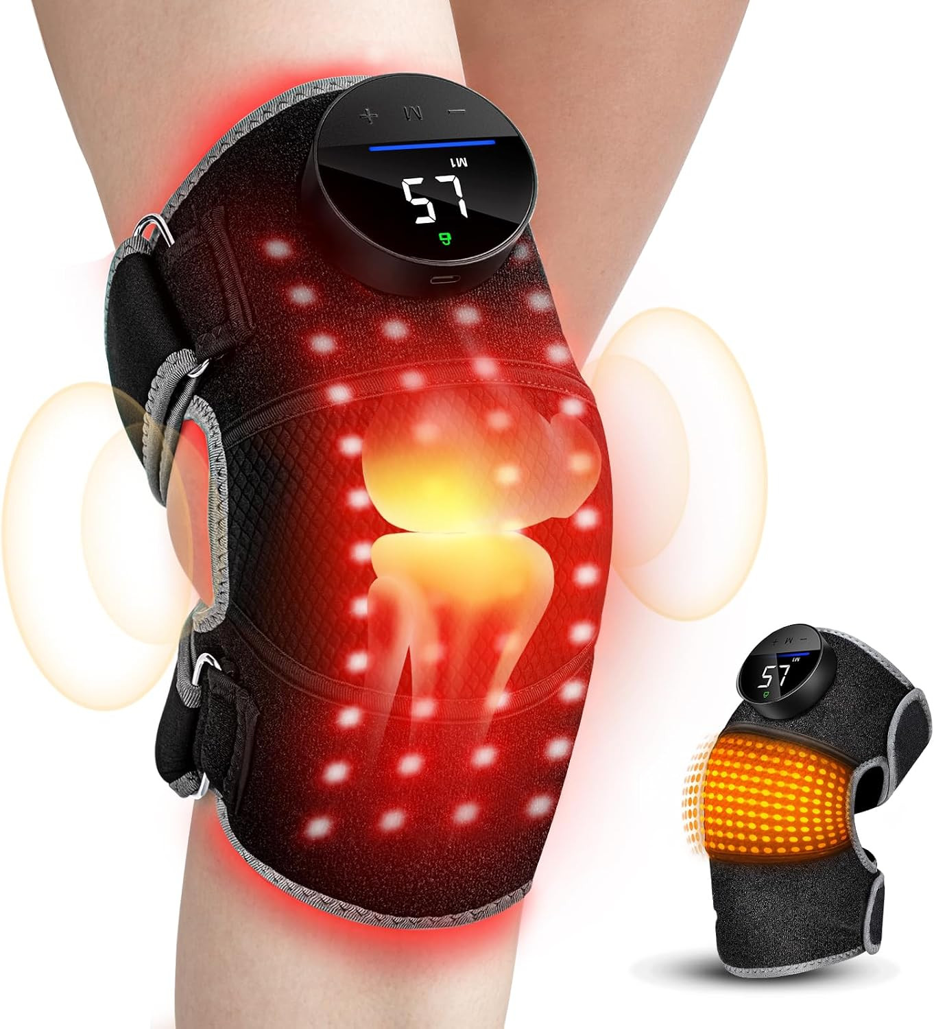 Red Light Therapy Knee Brace 144 Beads with Heat & Vibration Massage | Cordless