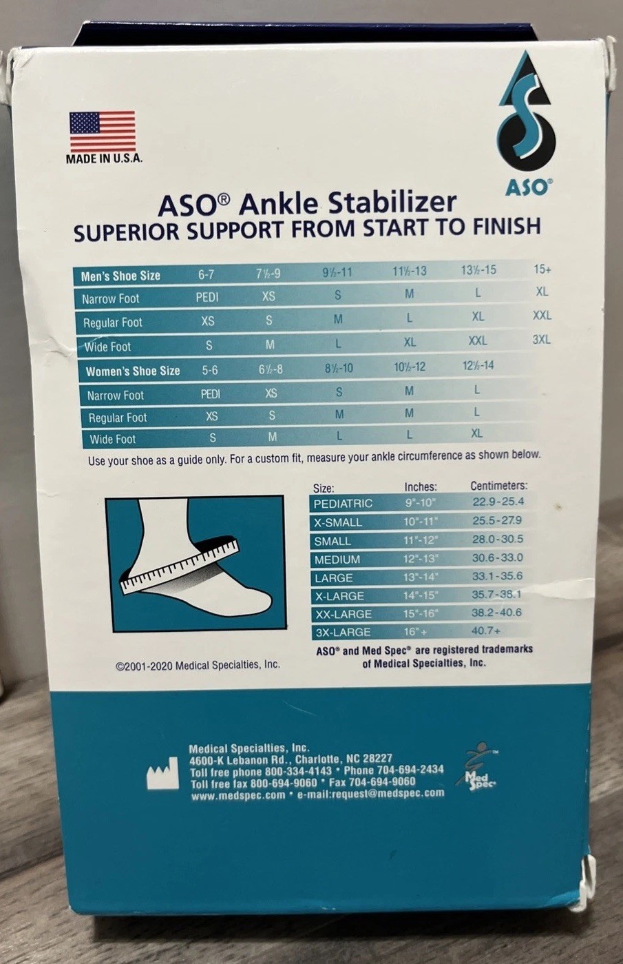 Med Spec ASO Ankle Support Stabilizer Left or Right MEDIUM Model 264014 Black