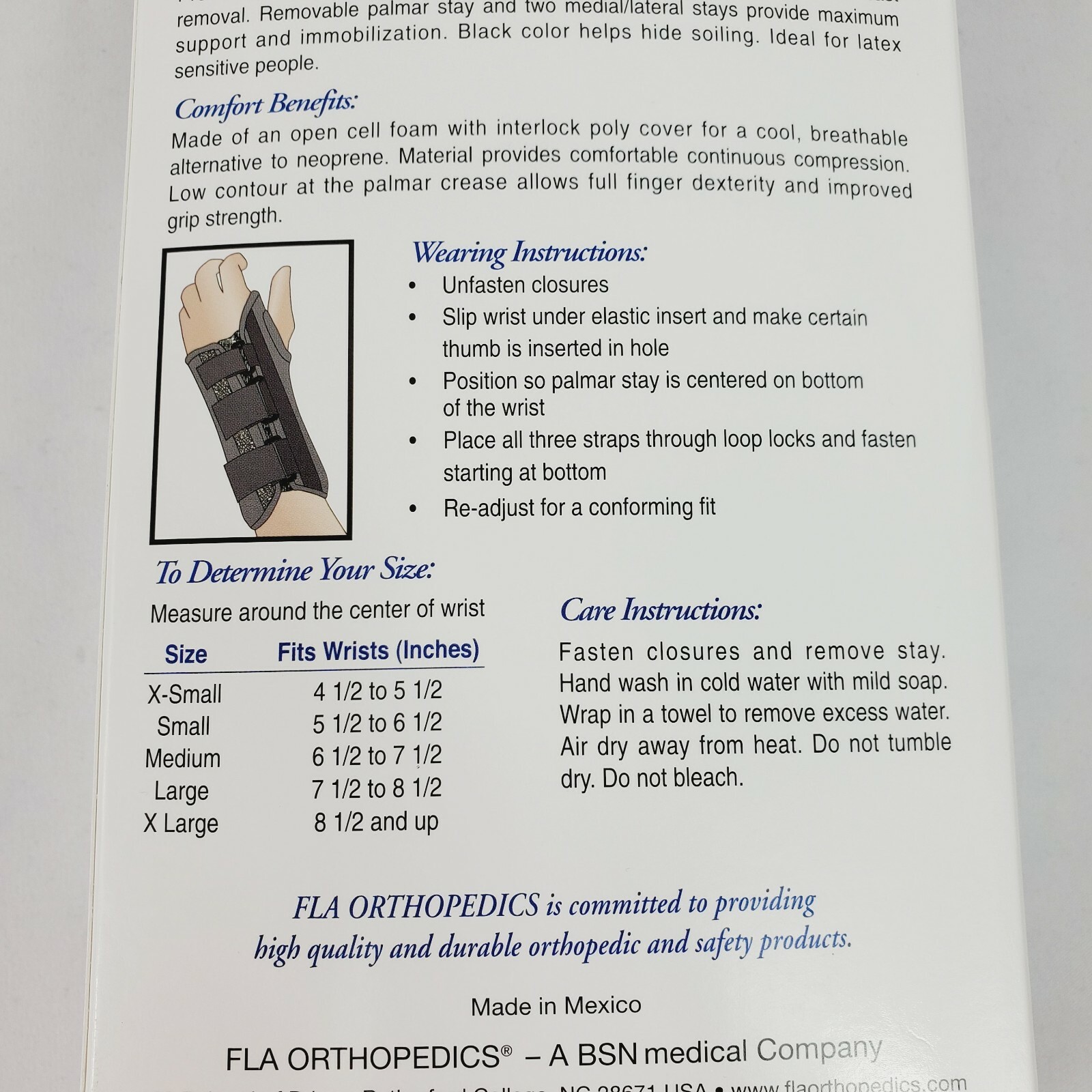 FLA Orthopedics ProLite Stabilizing LEFT Wrist Brace Splint – X-Large – Black