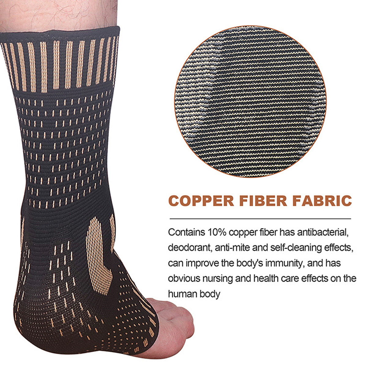 Copper Ankle Support Brace Compression Sleeve Socks Stabilizer Foot Pain Relief