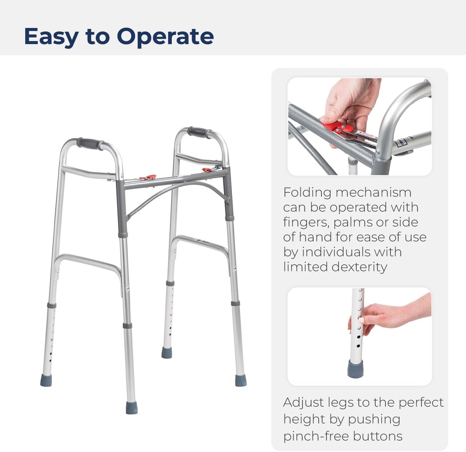 Lightweight Folding Walker w/ Easy to Push-Button Mechanisms