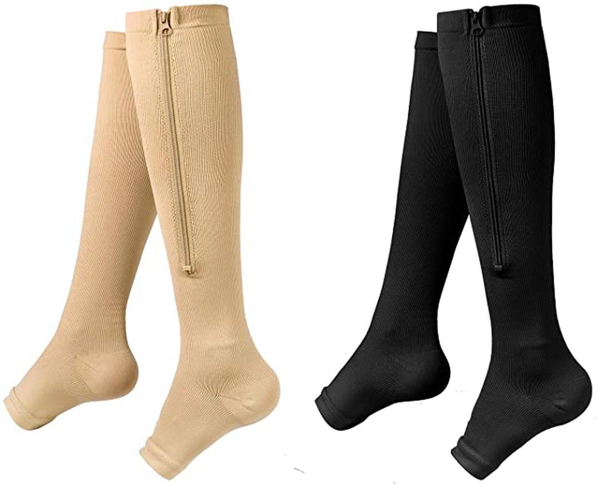 men’s Compression Zip Up Sock Open-Toe Zipper Leg Support Knee Stocking Unisex