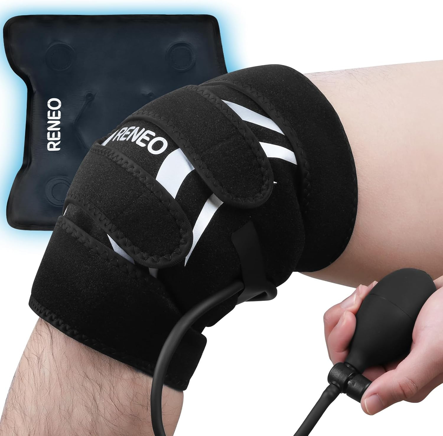 Compression Knee Ice Pack Wrap with Air Pump | Adjustable Knee Brace with Cold P
