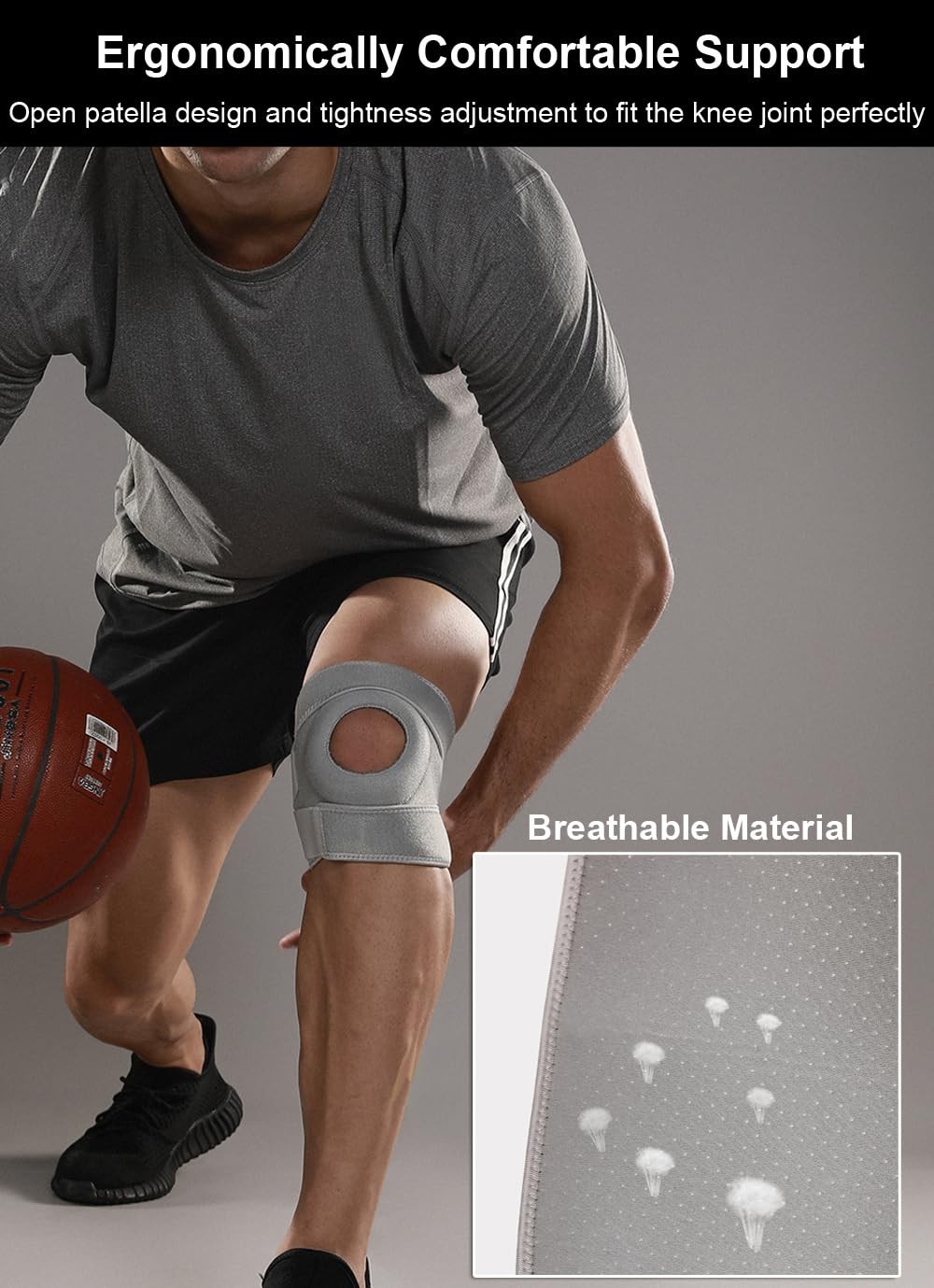 Non-Slip Compression Sleeve for Knee Pain Relief – Open-Patella Design, One Size