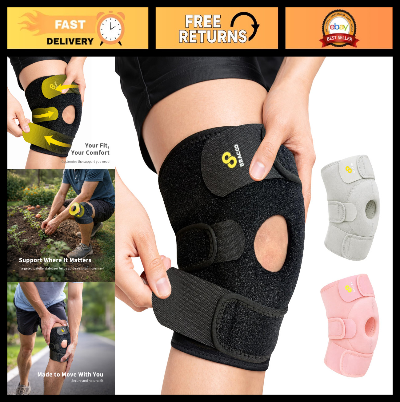 Adjustable Knee Support Brace Sleeve – Compression Wrap for Arthritis, Injury Re