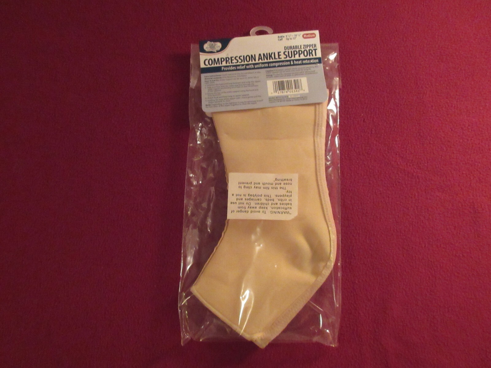 COMPRESSION Ankle Brace Support w/ Zipper Closure SIZE MEDIUM 91/2” – 101/2”