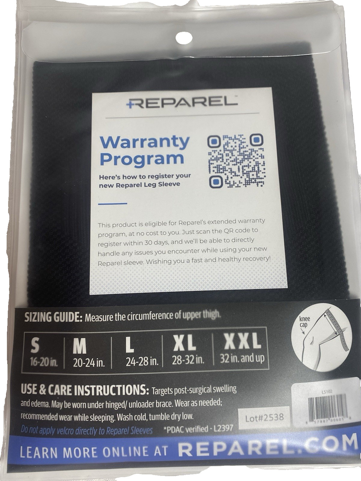 Reparel Leg Sleeve Size M, Black Ref No LS102 Bilateral BRAND NEW