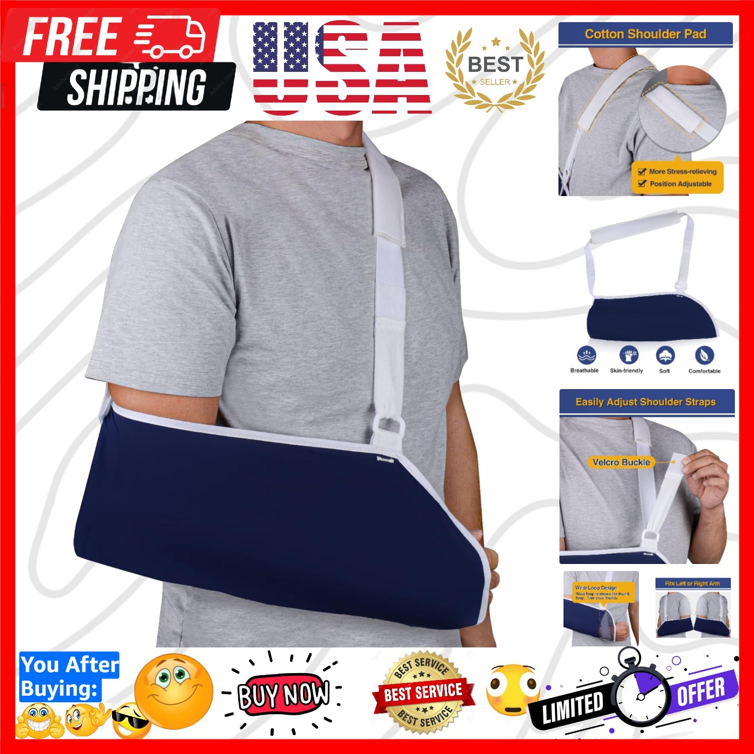 Lightweight & Comfortable Arm Sling for Adult Shoulder, Elbow, and Wrist Injury