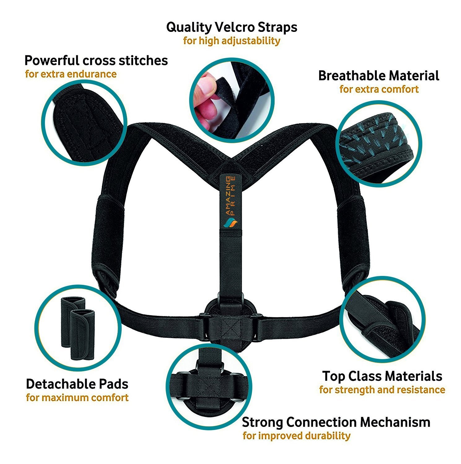 Amazing Prime Back Support Brace & Posture Corrector for Men, One Size, Black