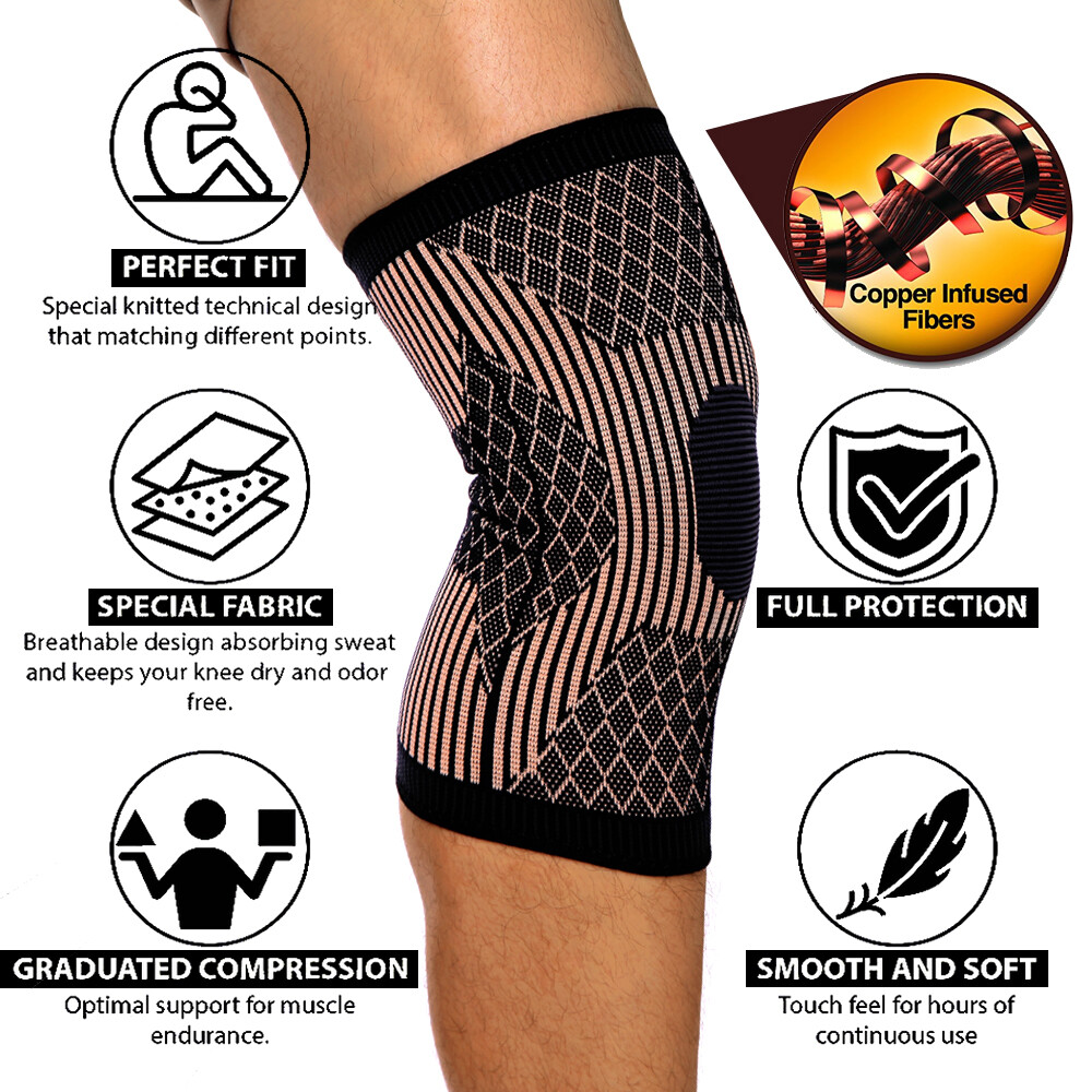 Knee Sleeve Compression Brace Support Copper Sport Joint Pain Arthritis Relief D