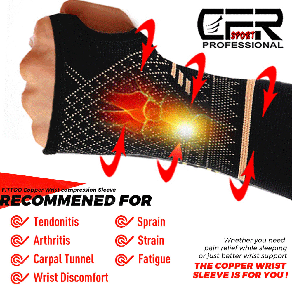 Copper Wrist Hand Support Brace Splint Carpal Tunnel Sprain Arthritis Sports SML