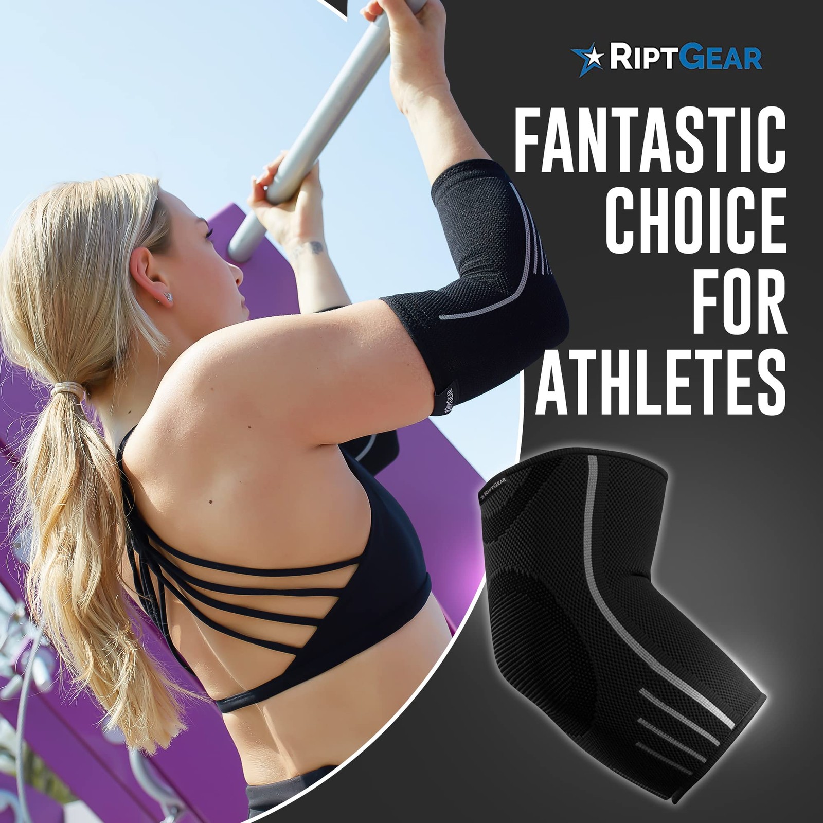 RiptGear Elbow Compression Sleeve – Brace for X-Large, Black (1 Pack)