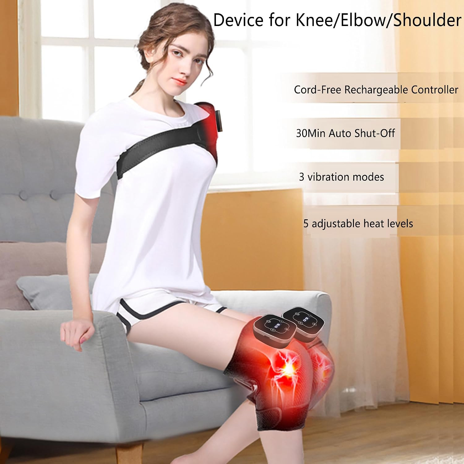 Red Light Therapy Knee Brace, Wireless Rechargeable, 665Nm & 855Nm Heating & Vib