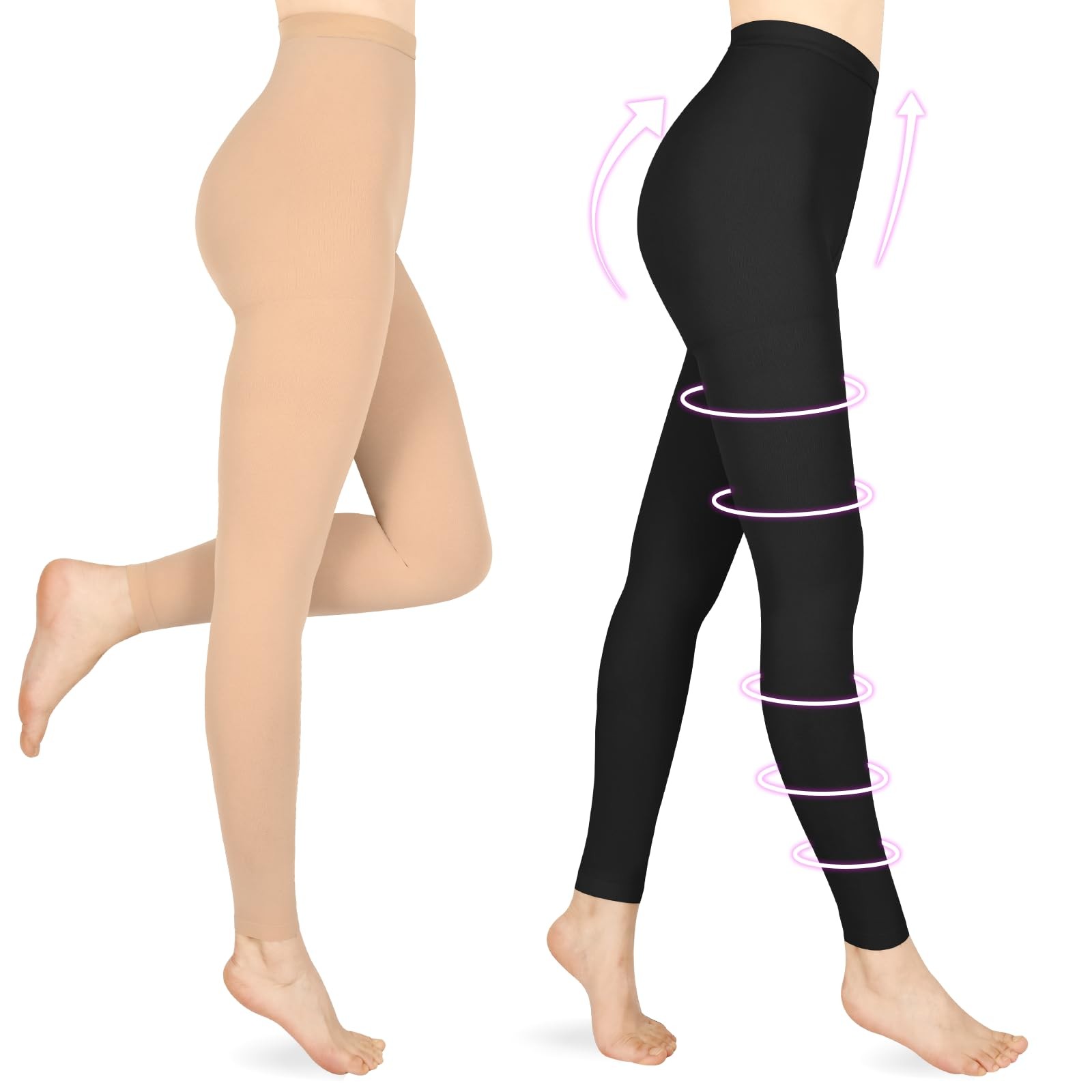 Wegitcs 20-30mmHg Footless Compression Leggings for Women,Waist High Tights |…