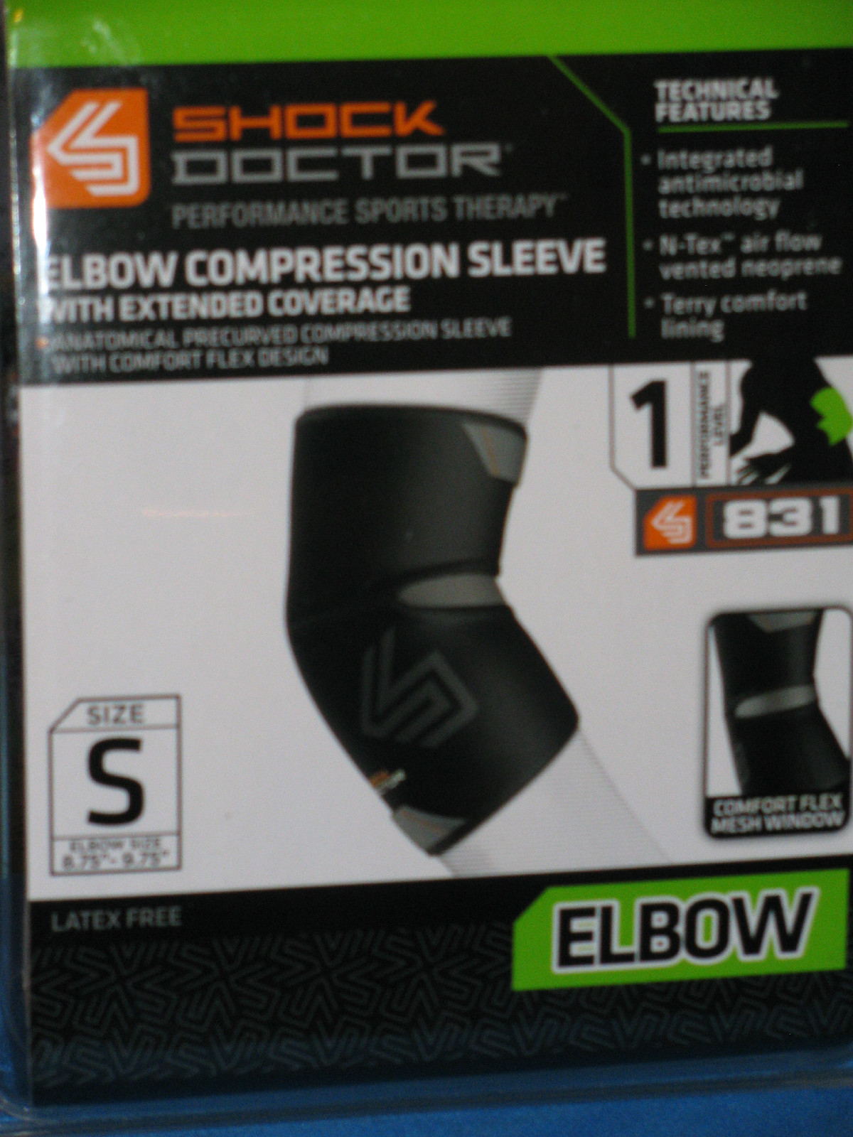 ELBOW COMPRESSION SLEEVE with EXTENDED COVERAGE SHOCK DOCTOR SIZE S *BRAND NEW*