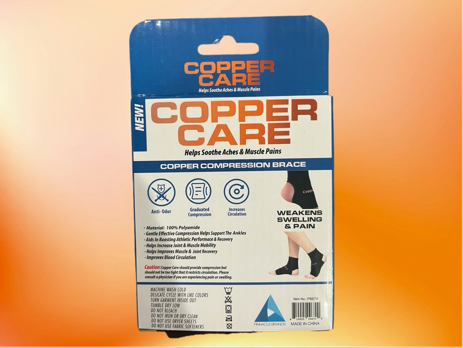 NIP Copper Care – Copper Compression Brace For Ankle 1Pk-Adult 1 Size Fits Most
