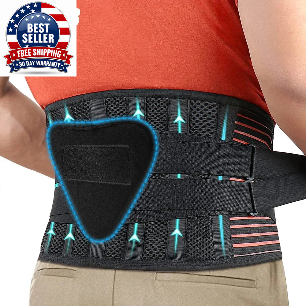 Lower Back Brace with 6 Stays Anti-Skid Orthopedic Lumbar Support with Pad Breat