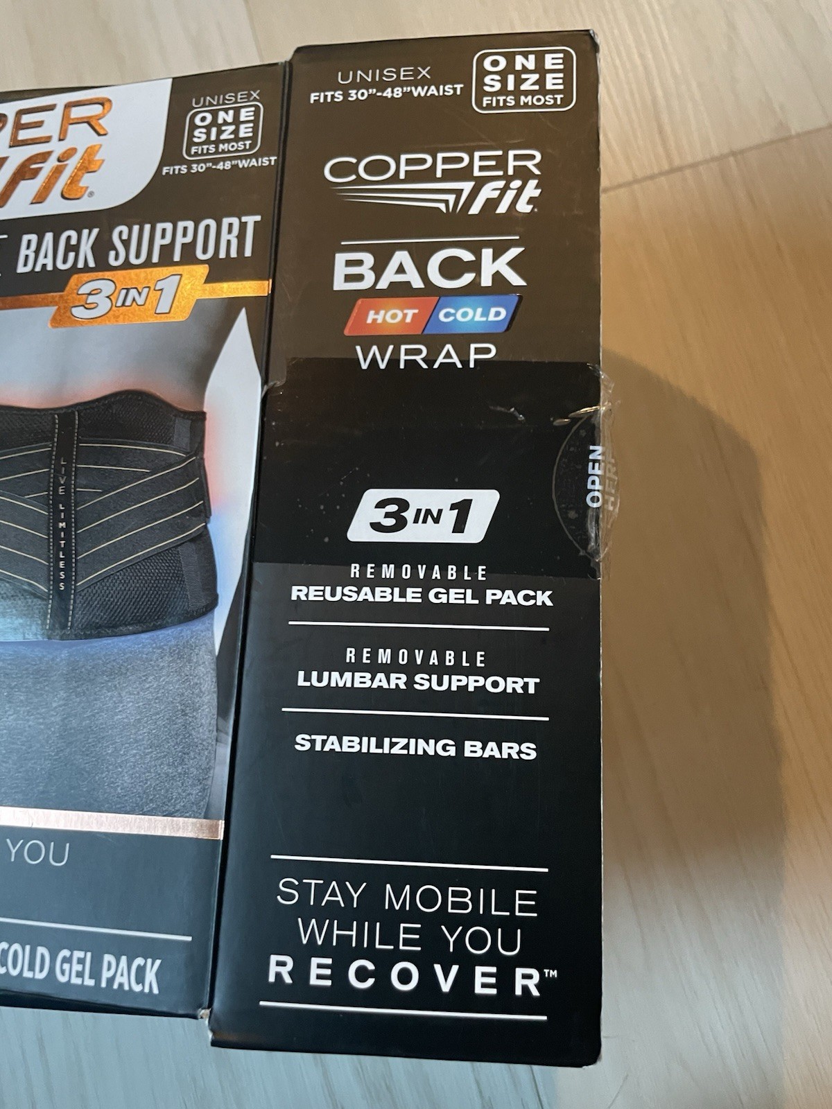 Copper Fit Rapid Relief Back Lumbar Support Belt W Hot/Cold Pack Size 30″-48″