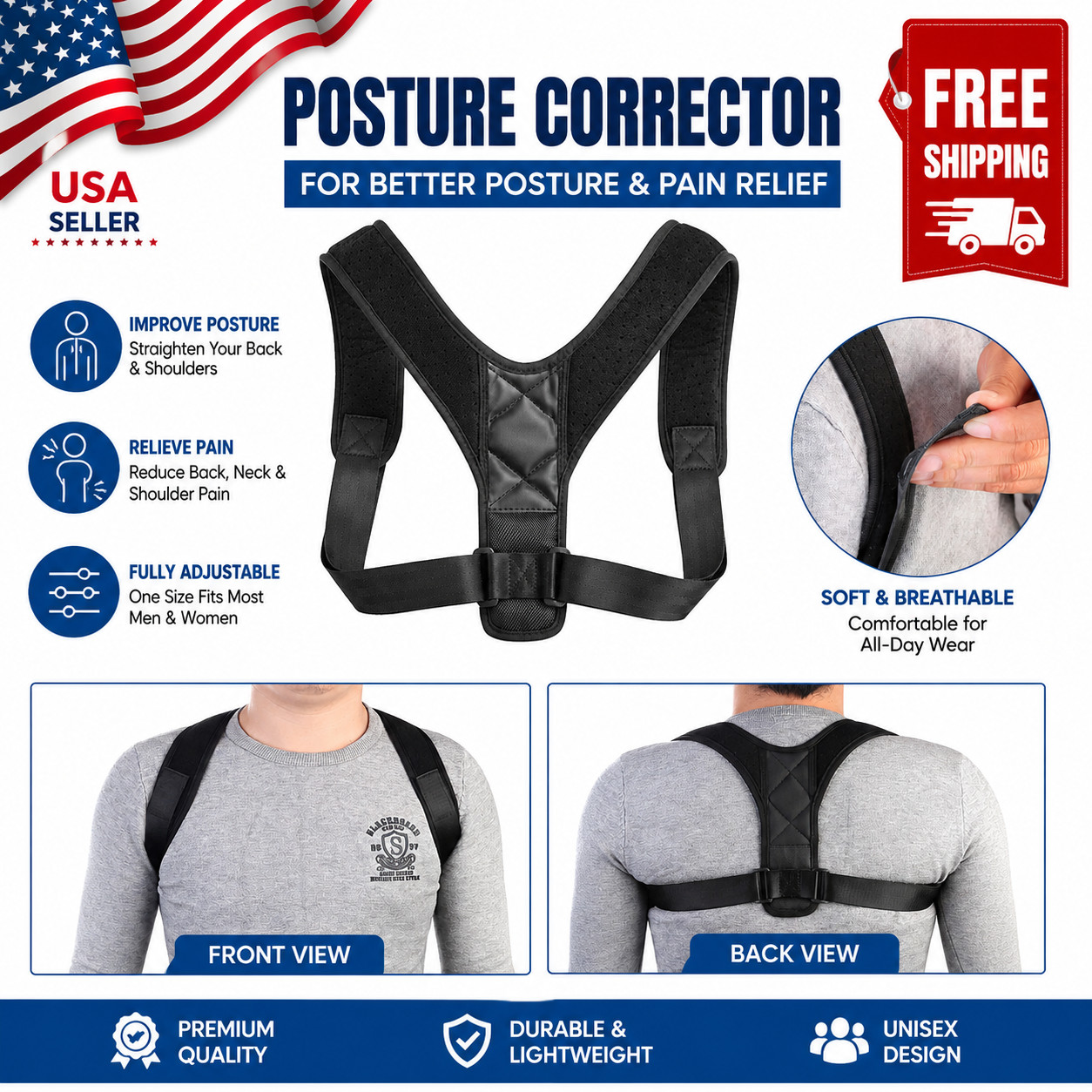 Adjustable Posture Corrector Back Shoulder Support Correct Brace Belt Men Women