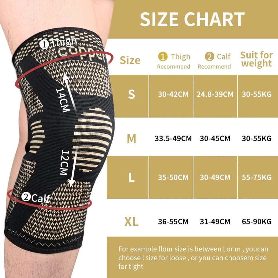 2x Copper Knee Sleeves Compression Brace Support Sport Joint Injury Pain