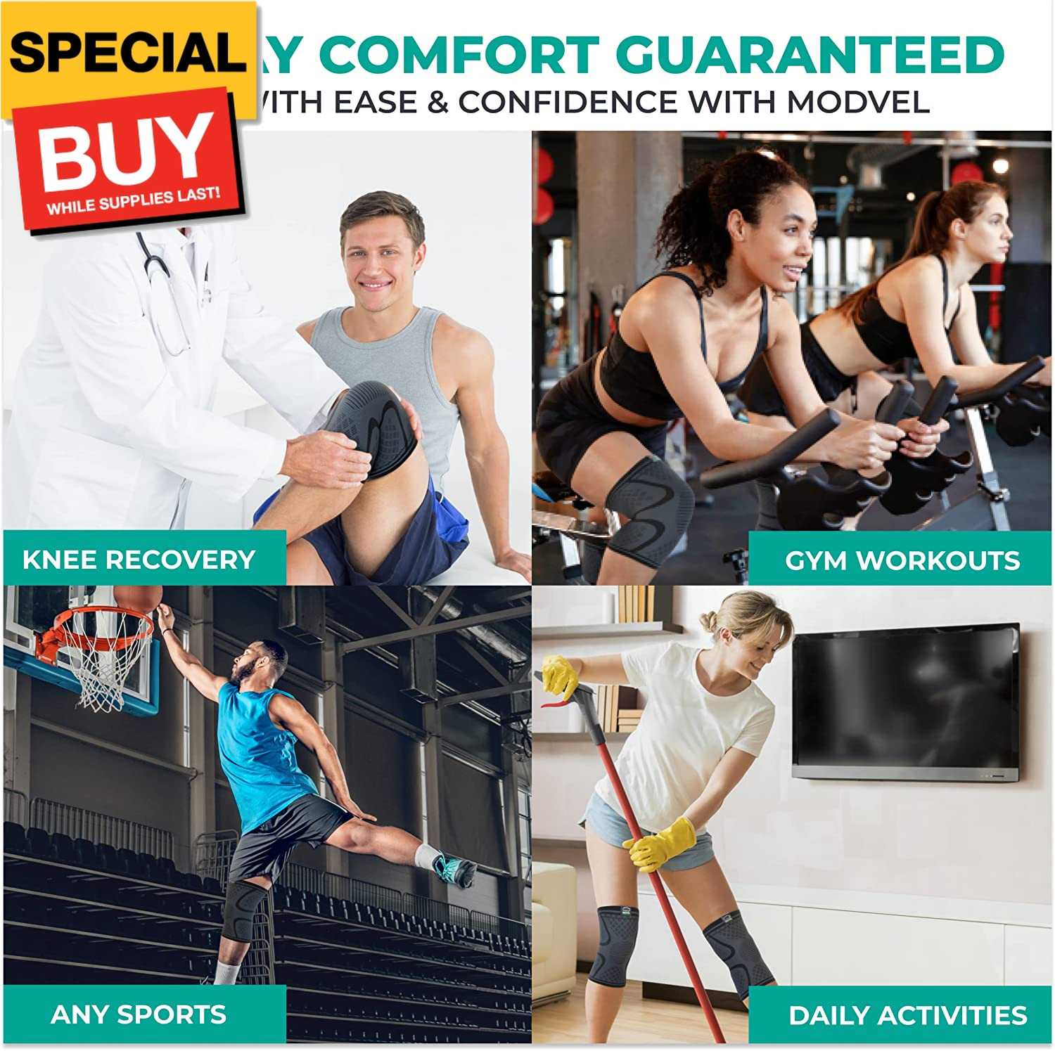 Compression Knee Brace for Women & Men, 2-Pack Knee Brace for Running Knee Pain,