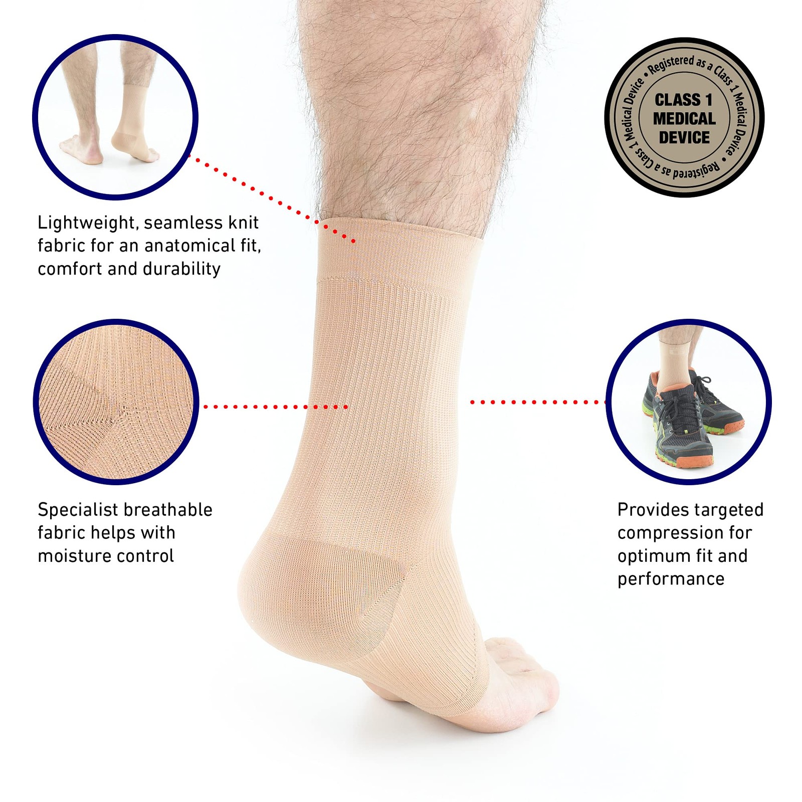 Neo-G Airflow Ankle Compression Sleeve – Sports, Medium: 19 – 23 cm, Beige