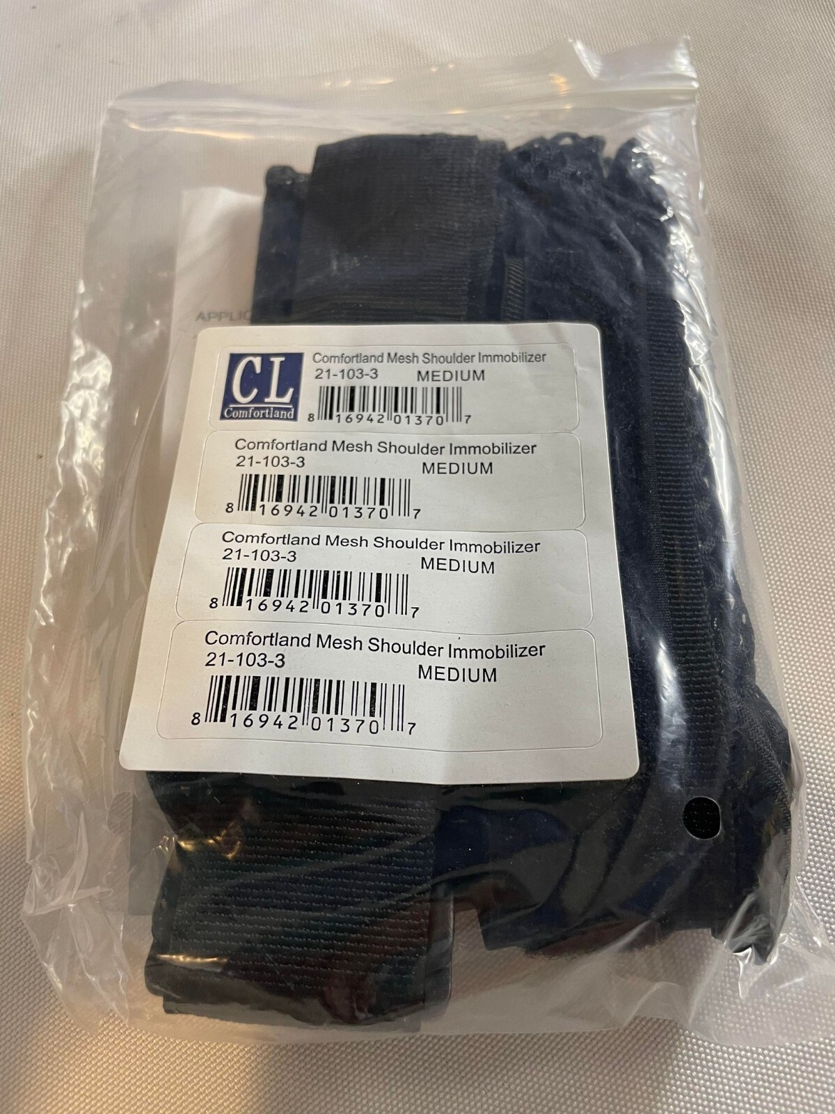 Comfortland Medical Mesh Shoulder Immobilizer Black Sz Medium 21-103-3 NEW