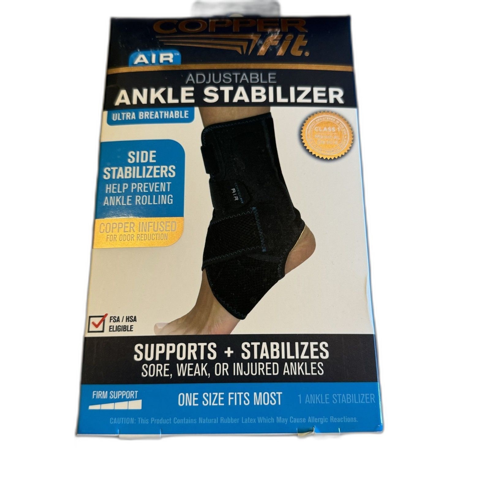NIB Copper Fit Air Adjustable Ankle Stabilizer Support Brace One Size Fits Most