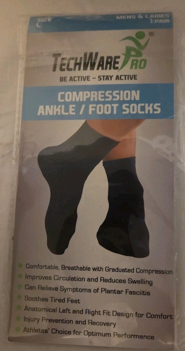 TechWare Pro Compression Ankle / Foot Sleeve Pair – Size L – New