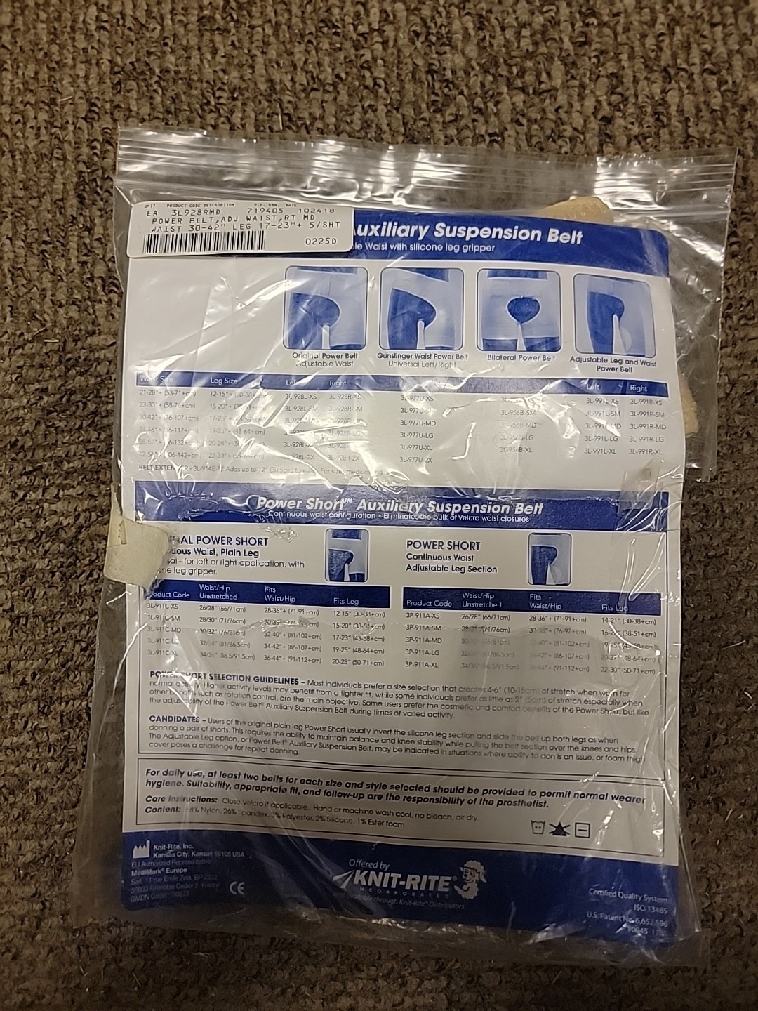Knit Rite Power Belt Auxiliary Suspension Belt 3L928RMD Medium Right