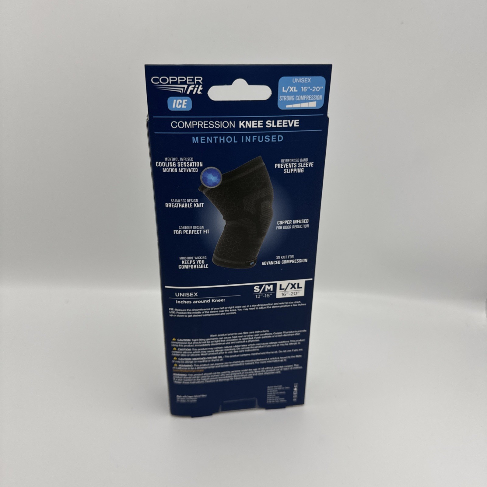 Copper Fit Ice Compression Knee Sleeve Menthol Infused Men & Women L/XL 16″-20″