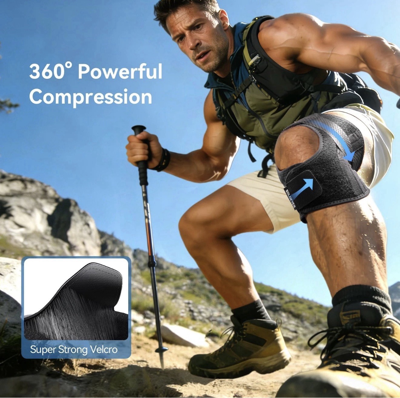 SOLOEVER Knee Brace XL Black Adjustable Compression Stabilization Support