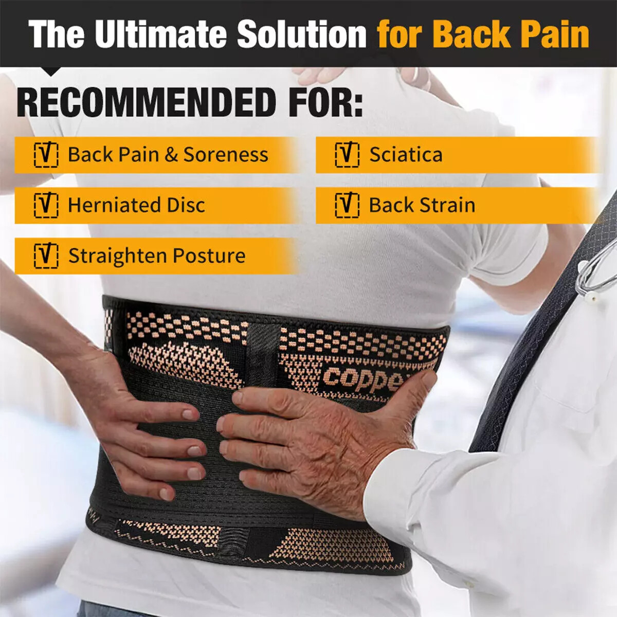 Lower Back Brace Copper Lumbar Support Waist Belt For Men Women Pain Relief