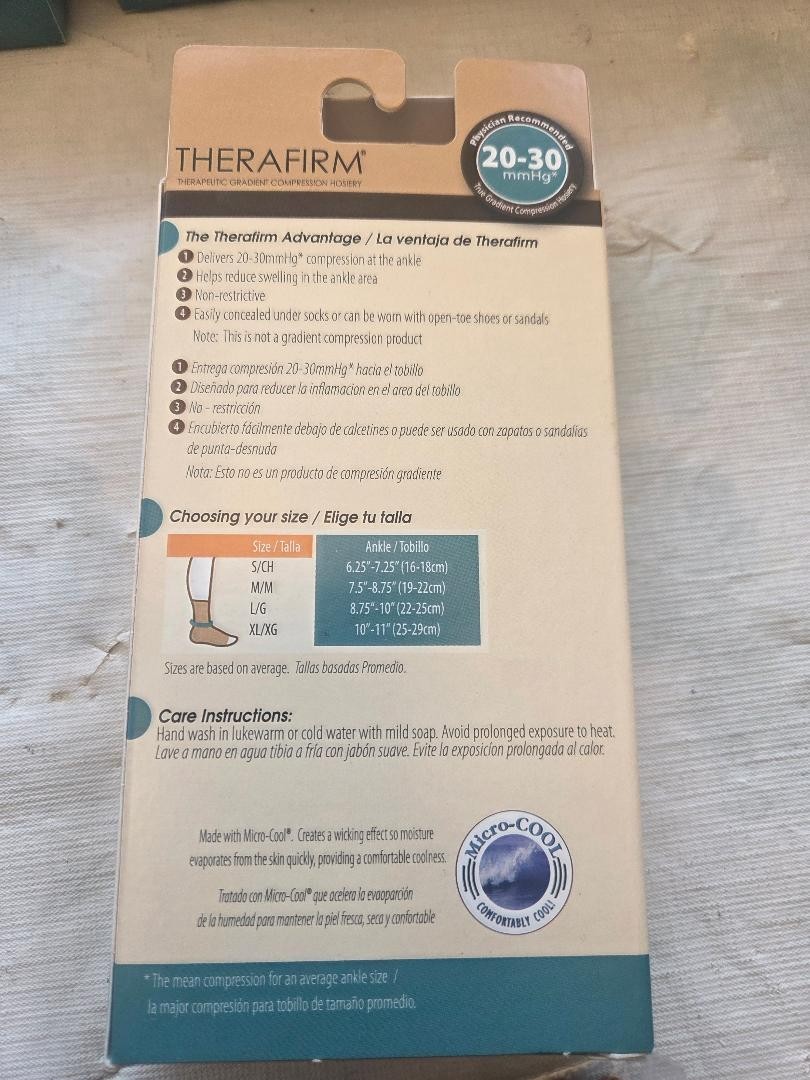 THERAFIRM SINGLE OPEN TOE 20-30 mmHg Knit Ankle Compression Hosery SIZE & COLOR