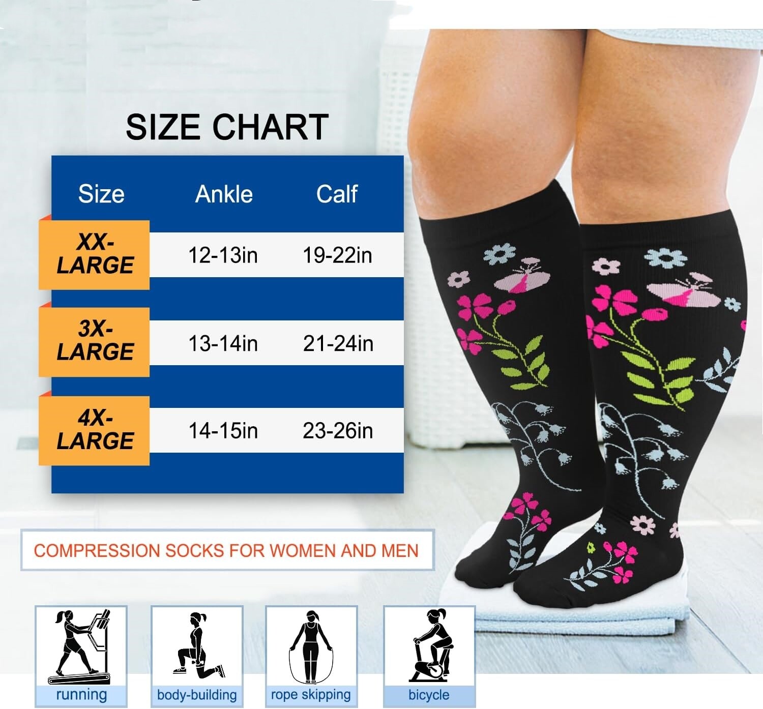 3/4/5 Pairs Plus Size Compression Socks Extra Wide Calf Knee High Support Socks