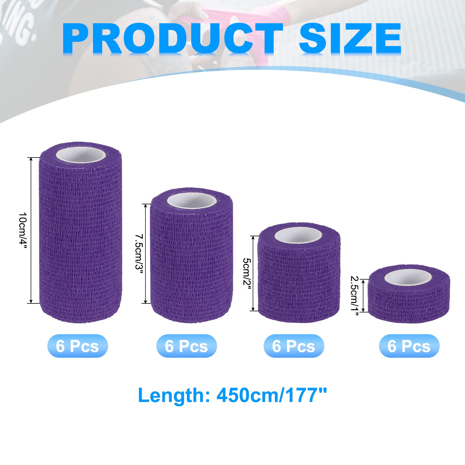 1″/2″/3″/4″ 24 Pcs 5 Yard Self Adhesive Bandage Wrap Self Tape Dark Purple