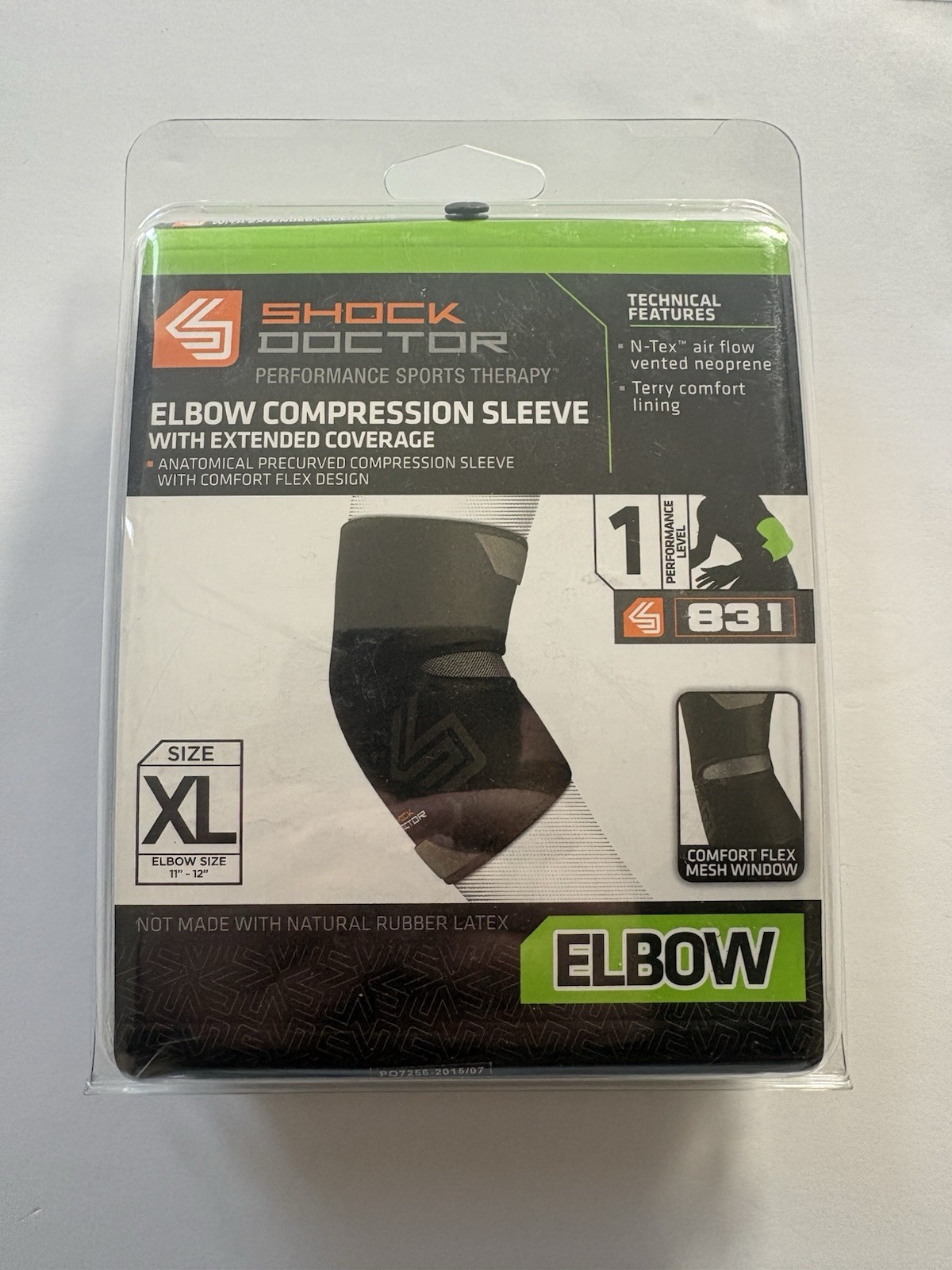 Shock Doctor Level 1 Elbow Compression Sleeve W/ Extended Coverage Sz XL