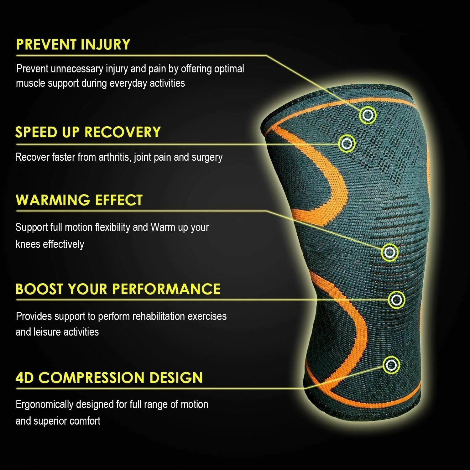 2pcs Knee Sleeve Compression Brace Support For Sport Joint Pain Arthritis Relief