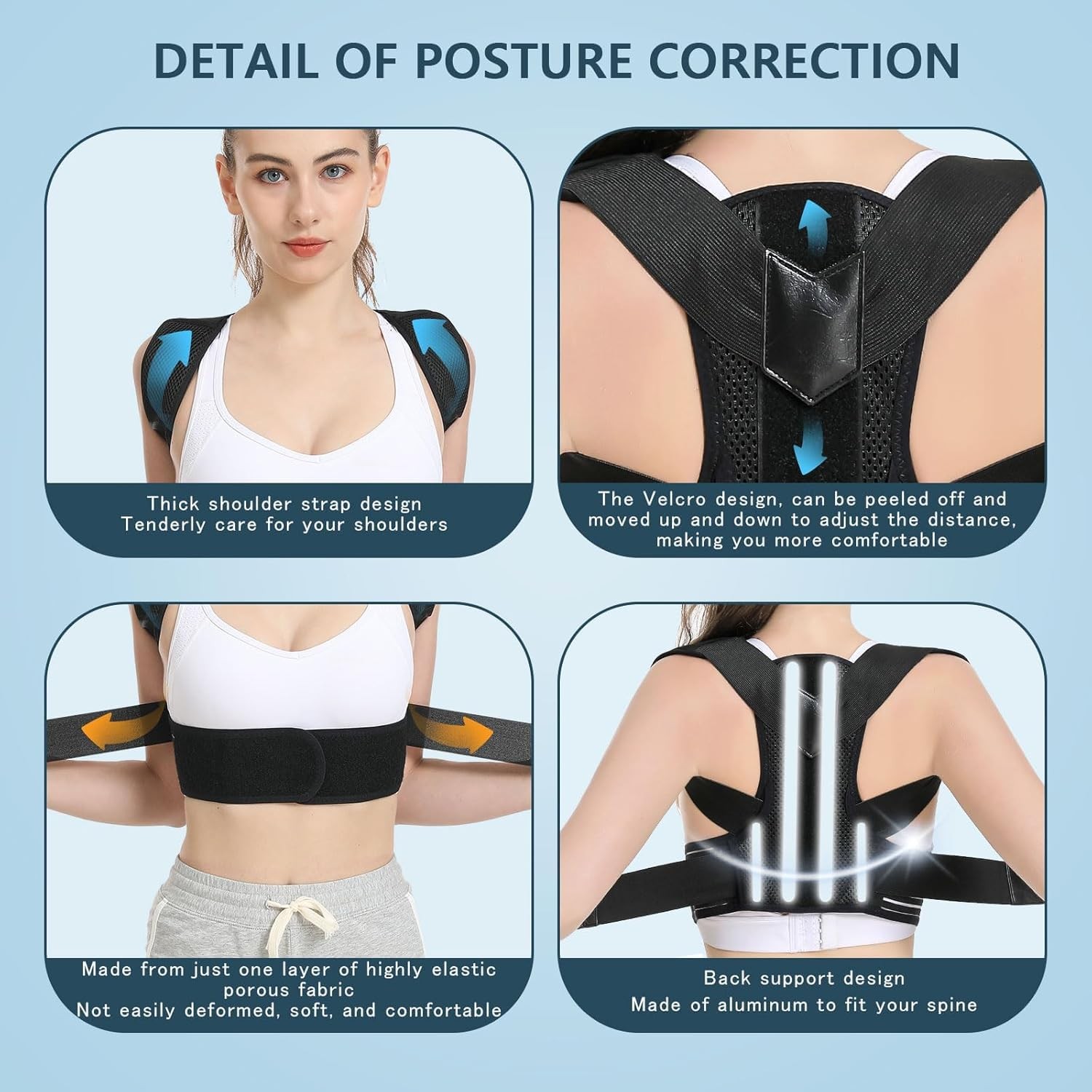 Herokoo Back Brace Posture Corrector, Adjustable Brace, M, Black