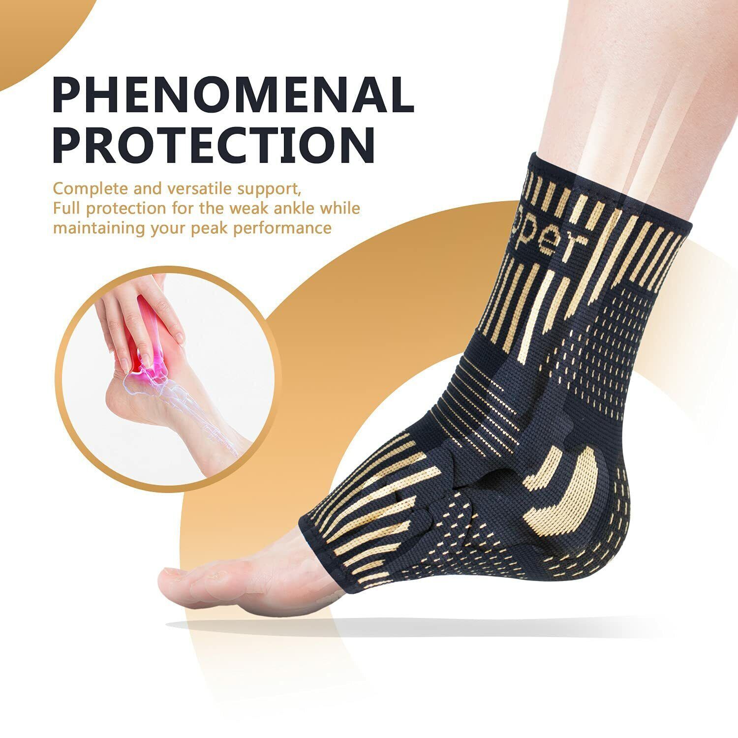 Copper Ankle Brace Silver Support Compression Sleeve Socks Foot Fasciitis Pain