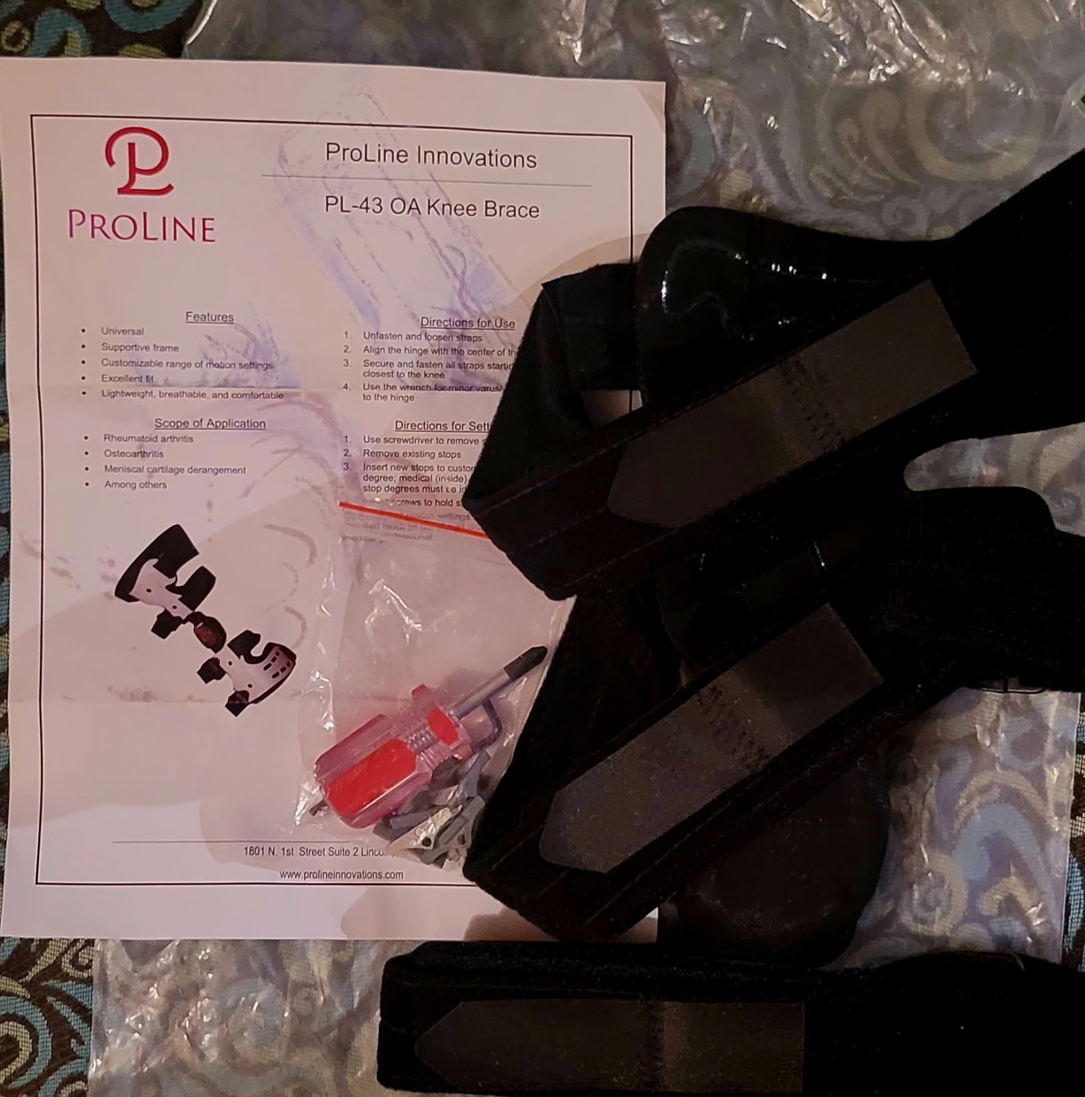 ProLine Innovations PL-43 Adjustable Knee Brace Orthopedic Support Black Gray