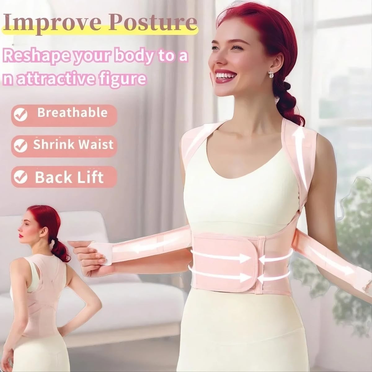 Pink Back Brace Posture Corrector for Women – Adjustable