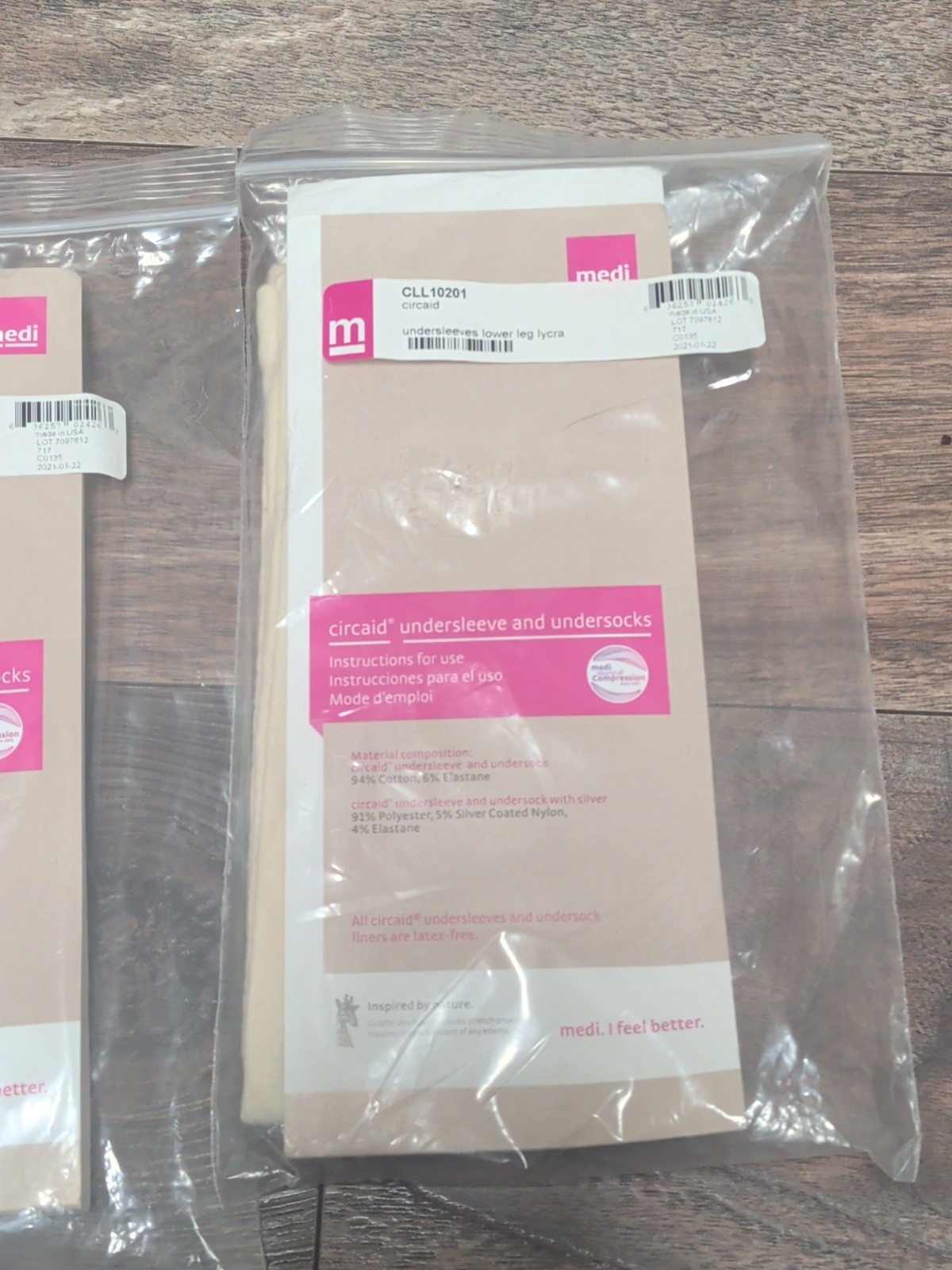 Lot of 3 Medi Circaid Undersock Undersleeve Lower Leg Lycra CLL10201 Open Ended